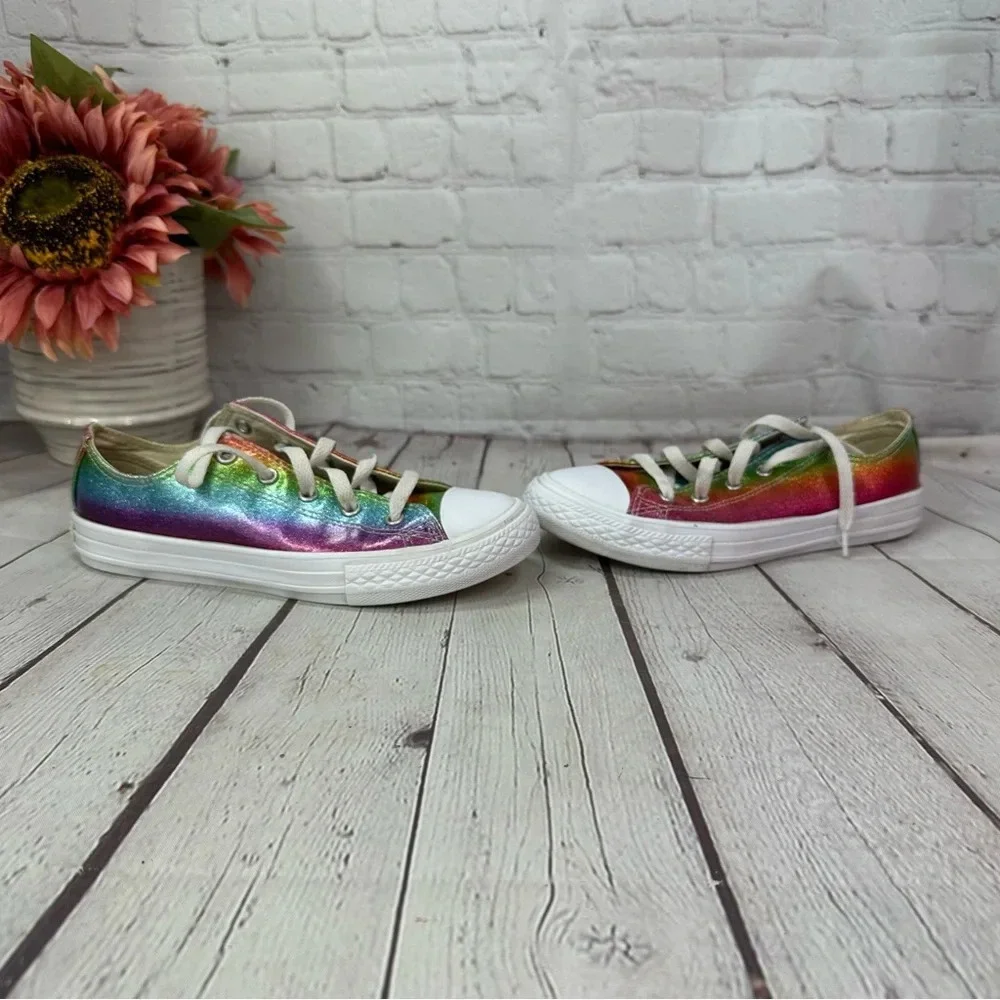 converse all star rainbow glitter low tops kids youth sz 2 ROYGBIV